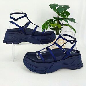 Zara Women's Blue Synthetic Strappy Flatform Sandals Size 40EU / 8.5US
